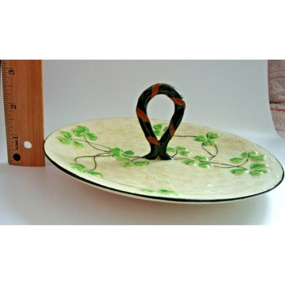 VTG Maruhon Ware SHAMROCK Clover CHINA Serving PLATE Handle Hand Painted Japan - Picture 7 of 8